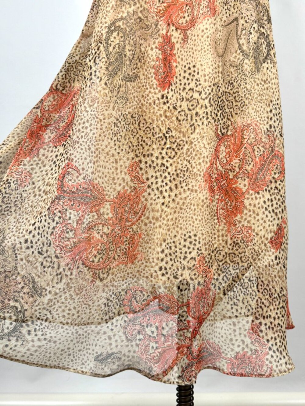 Vtg Y2K Alyn Paige Cheetah Print Paisley Maxi Dress Cowl Neck Chiffon Fairy - Picture 4 of 9